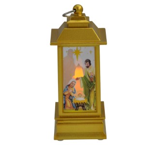 Lampion adwentowy ze Świętą Rodziną – podświetlany LED złoty