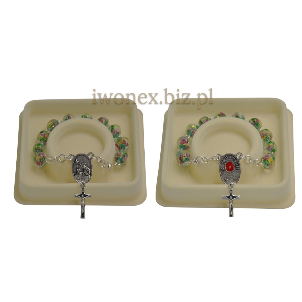 Różaniec bransoletka ze szkła weneckiego – św. Rita