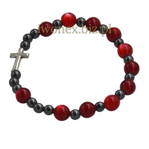 Bransoletka -Różaniec na Gumce Ciemno- Czerwona