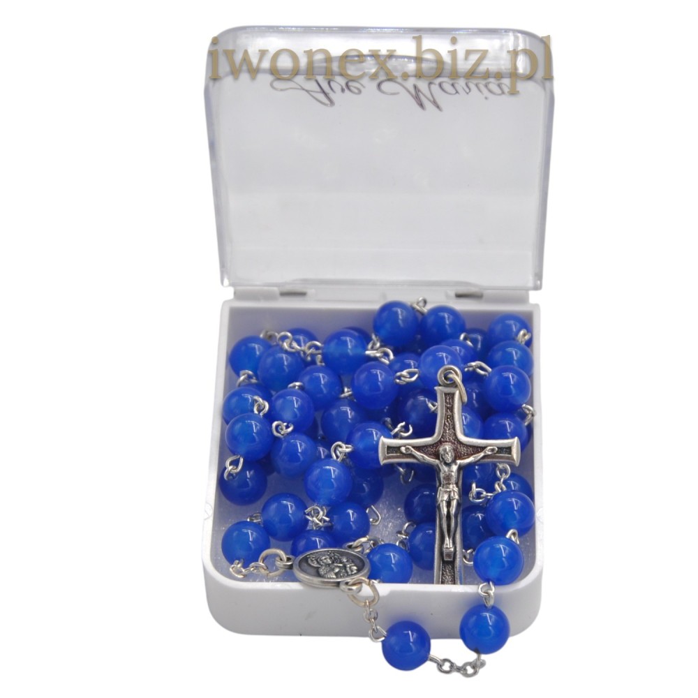Różaniec z chalcedonu niebieskiego kamień naturalny