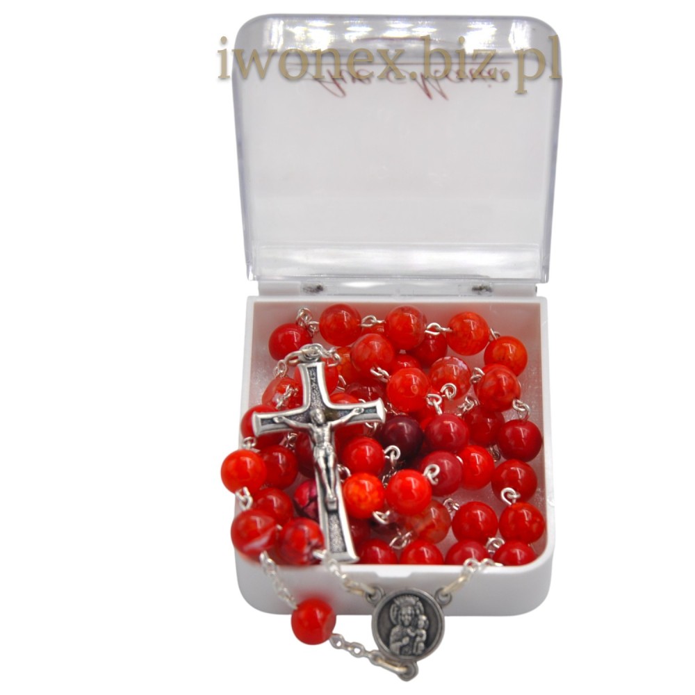 Różaniec z Kamienia Jubilerskiego I Naturalnego Agat Wstęgowy Czerwony - Naturalny Kamień iwonex.biz.p