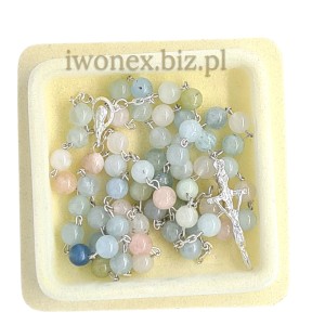Różaniec z Kamienia Jubilerskiego Morganit na srebrze - Sklep iwonex.biz.pl