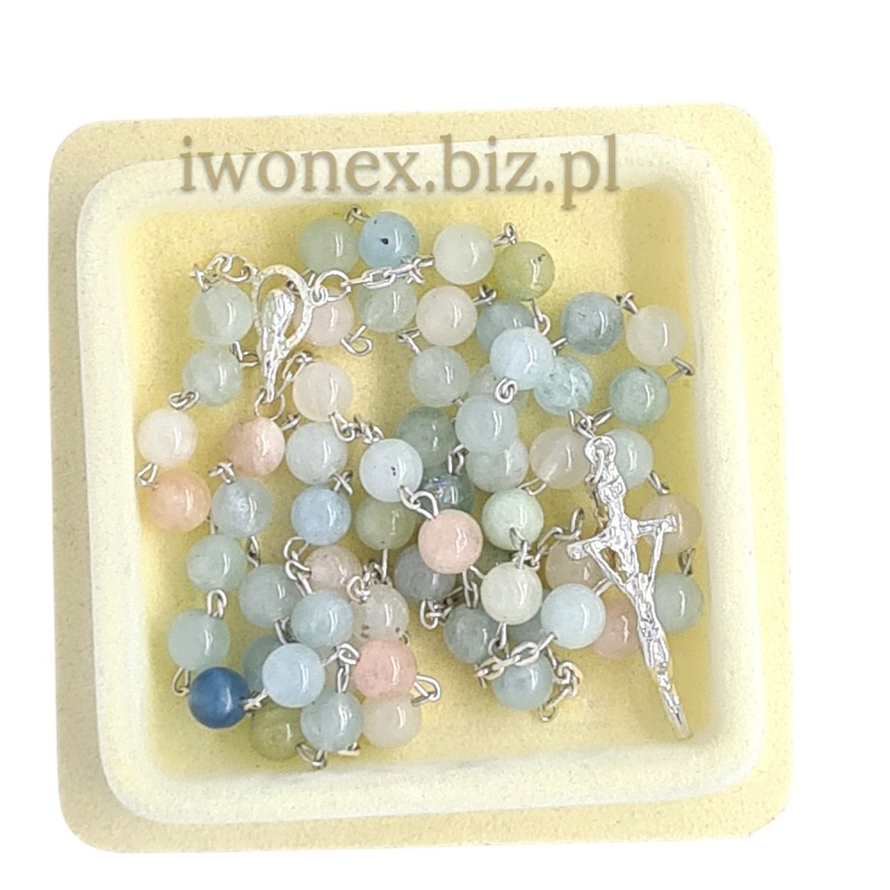 Różaniec z Kamienia Jubilerskiego Morganit na srebrze - Sklep iwonex.biz.pl