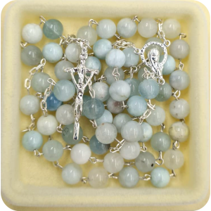 Różaniec z Kamienia Jubilerskiego Akwamaryn na srebrze - Sklep iwonex.biz.pl