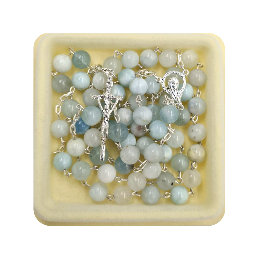 Różaniec z Kamienia Jubilerskiego Akwamaryn na srebrze - Sklep iwonex.biz.pl
