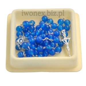 Różaniec ze srebrem – niebieski chalcedon elegancja prezent!