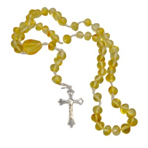 Różaniec z bursztynu bałtyckiego  na sznurku łączony ze srebrem  kolor cytrynka