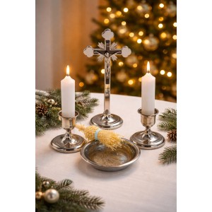 Zestaw kolędowy na kolędę – miseczka, kropidło, świeczki