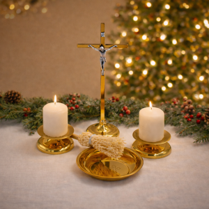 Zestaw kolędowy na kolędę – miseczka, kropidło, świeczki