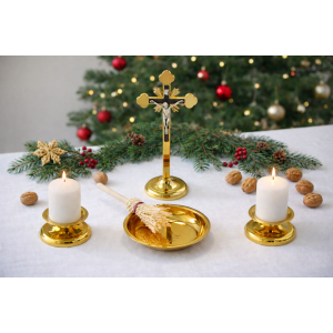 Zestaw kolędowy na kolędę – miseczka, kropidło, świeczki