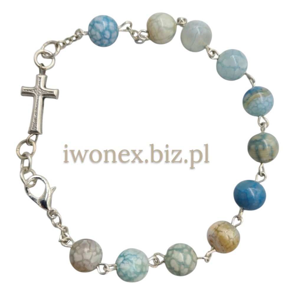 Bransoletka Różaniec Agat  Smocze Żyły Niebieski