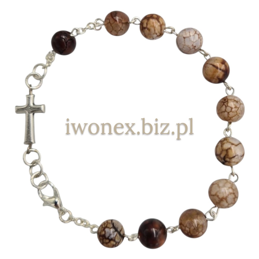 Bransoletka Różaniec Agat  Smocze Żyły Kawowy