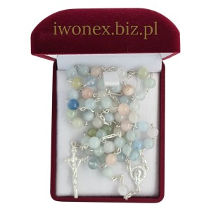 Różaniec z Kamienia Jubilerskiego Morganit na srebrze - Sklep iwonex.biz.pl