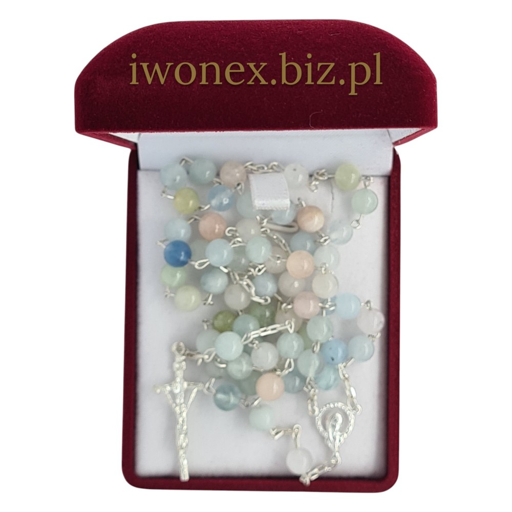 Różaniec z Kamienia Jubilerskiego Morganit na srebrze - Sklep iwonex.biz.pl