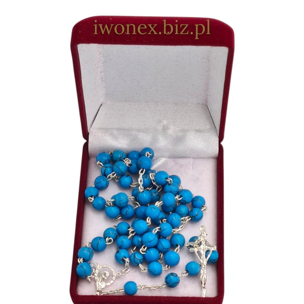 Różaniec srebrny z błękitnym tygrysim okiem – duchowy styl