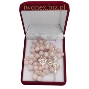 Różaniec z Kamienia Jubilerskiego kwarc różowy na srebrze - Sklep iwonex.biz.pl