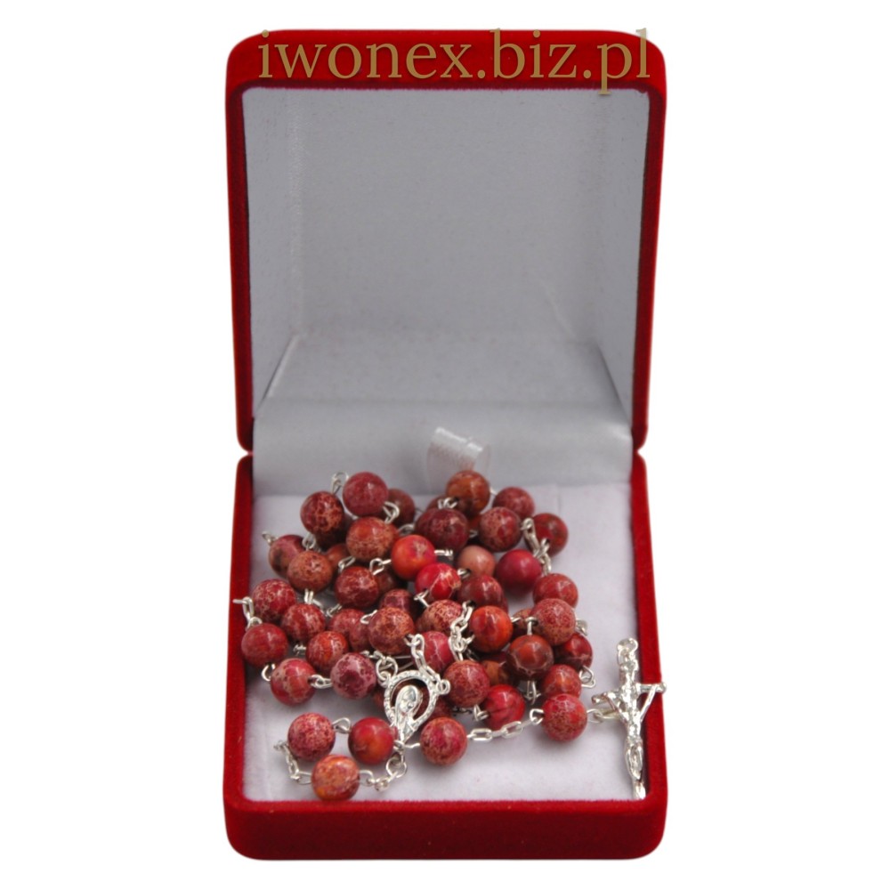 Różaniec z Kamienia Jubilerskiego Kamień Cesarski Czerwony na srebrze - Sklep iwonex.biz.pl