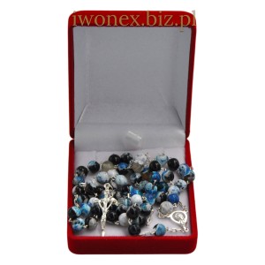 Różaniec z Kamienia Agat Wstęgowy Niebieski na srebrze - Sklep iwonex.biz.pl