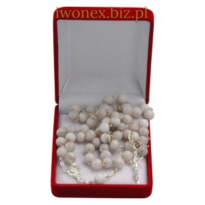 Różaniec ze srebrem z kamienia agat koronkowy biały