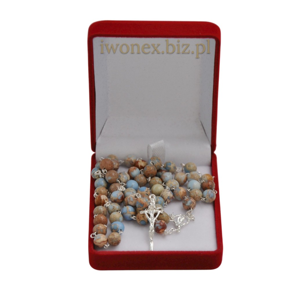 Różaniec z Kamienia Jubilerskiego Kamień Cesarski Jasnoniebieski na srebrze - Sklep iwonex.biz.pl