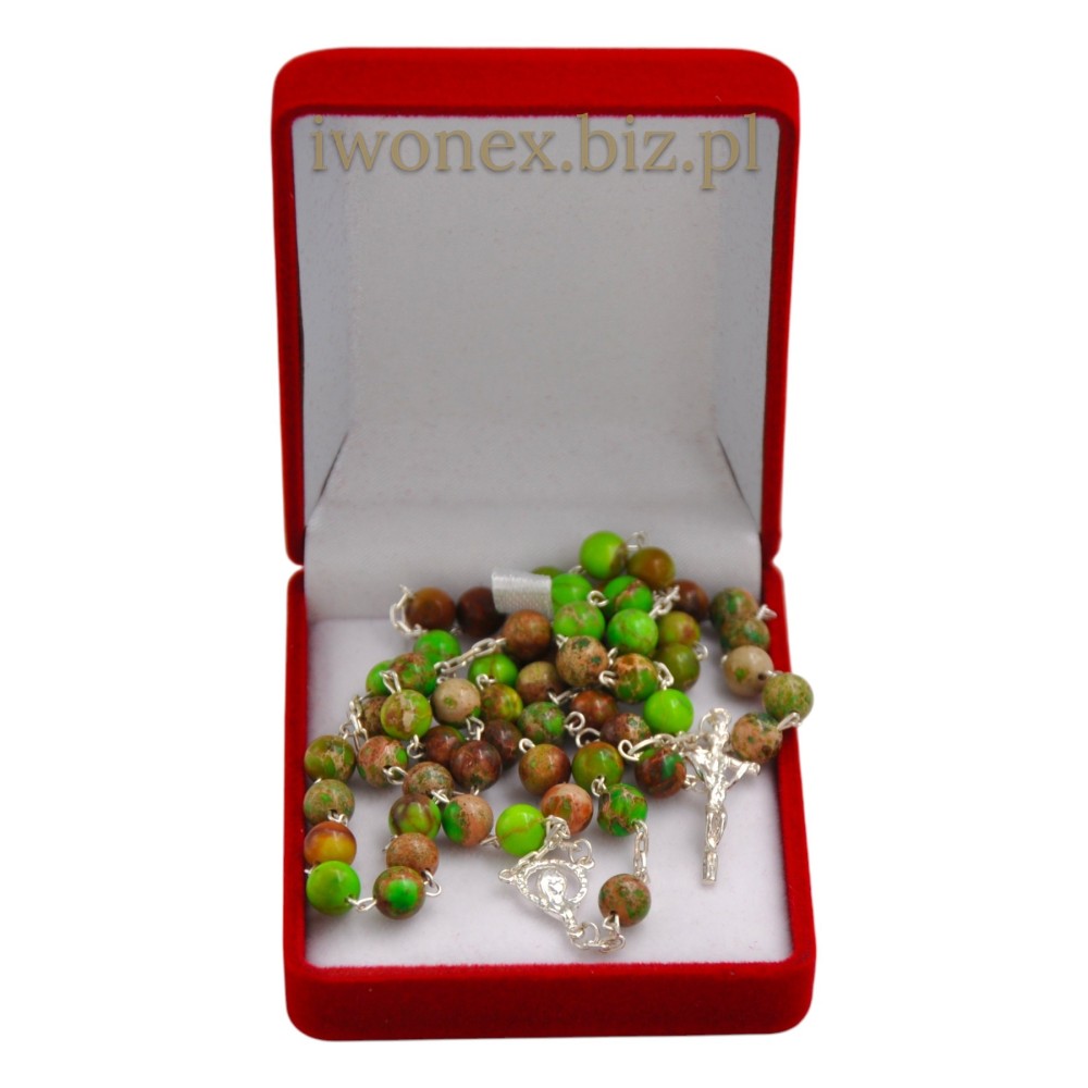 Różaniec z Kamienia Jubilerskiego Kamień Cesarski Jasnozielony na srebrze - Sklep iwonex.biz.pl