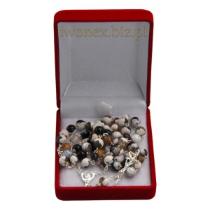 Różaniec z Kamienia Jubilerskiego agat ognisty biały na srebrze - Sklep iwonex.biz.pl