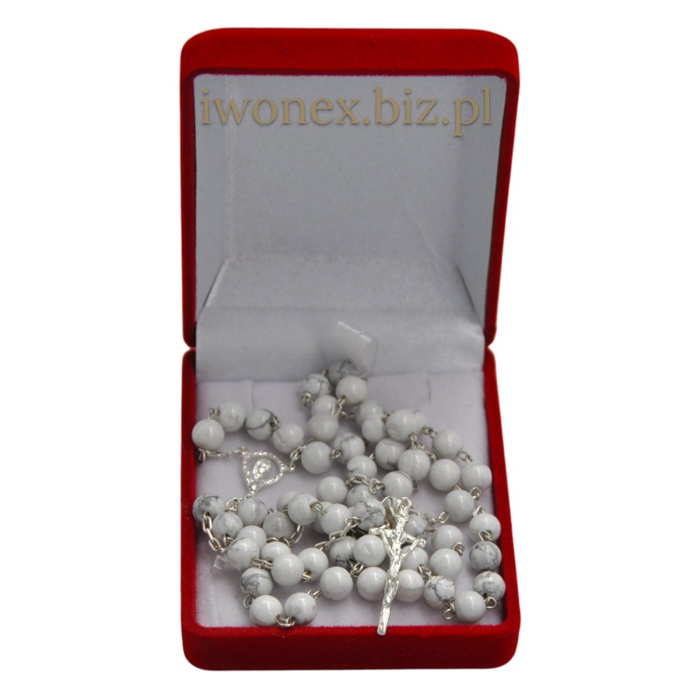 Różaniec srebrny z białym turkusem – idealny prezent dla duszy