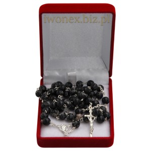 Różaniec z Kamienia Jubilerskiego Kamień Cesarski Czarny na srebrze - Sklep iwonex.biz.pl
