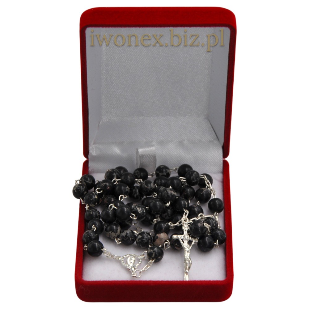 Różaniec z Kamienia Jubilerskiego Kamień Cesarski Czarny na srebrze - Sklep iwonex.biz.pl