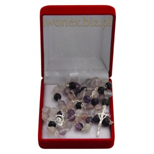 Różaniec ze srebrem z kamienia jubilerskiego fluoryt