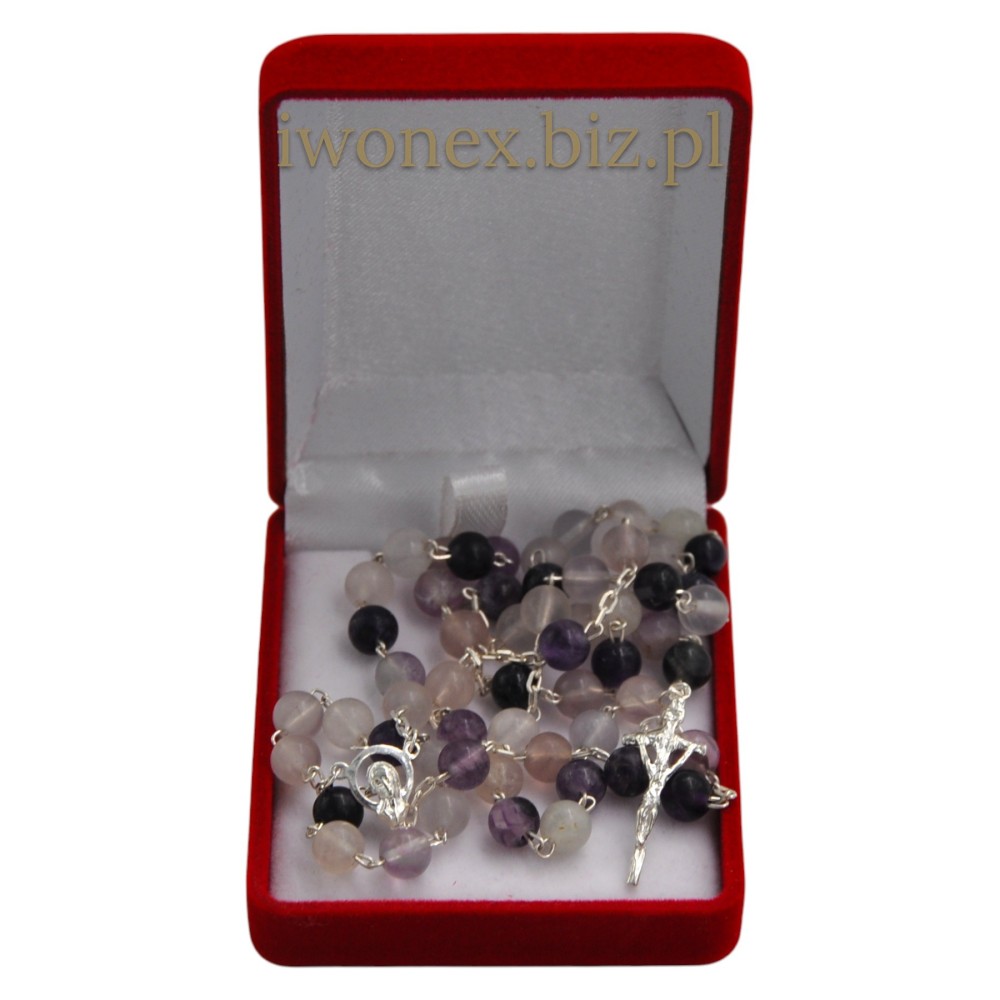 Różaniec ze srebrem z kamienia jubilerskiego fluoryt