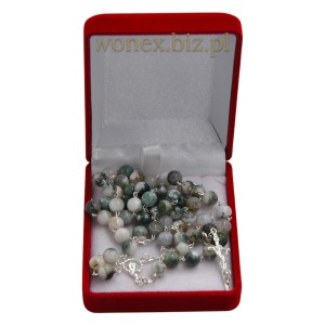 Różaniec  Srebrny z  Kamienia Agat Drzewny