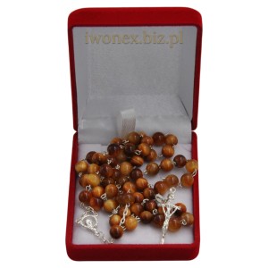 Różaniec srebrny z pomarańczowym tygrysim okiem