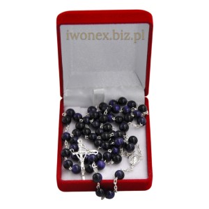 Różaniec srebrny z purpurowym tygrysim okiem