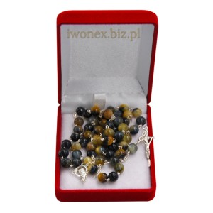 Różaniec srebrny z sennym tygrysim okiem