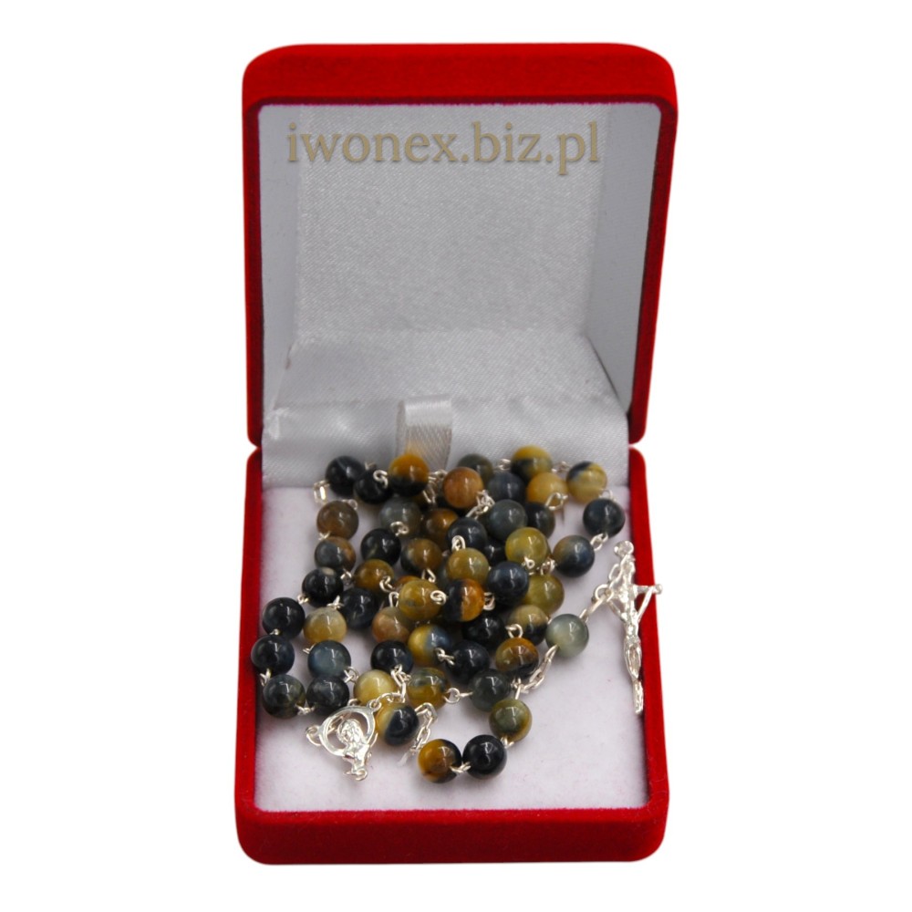 Różaniec srebrny z sennym tygrysim okiem