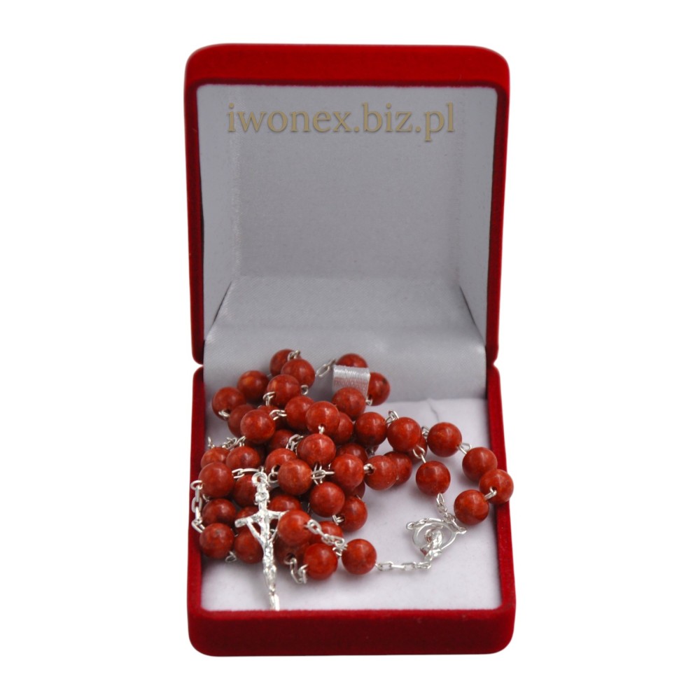 Różaniec srebrny kamień koral