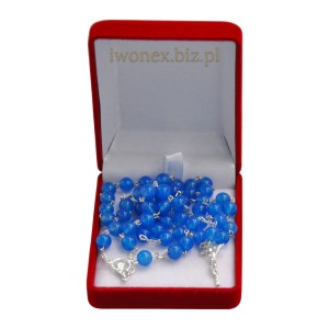 Różaniec ze srebrem – niebieski chalcedon elegancja prezent!