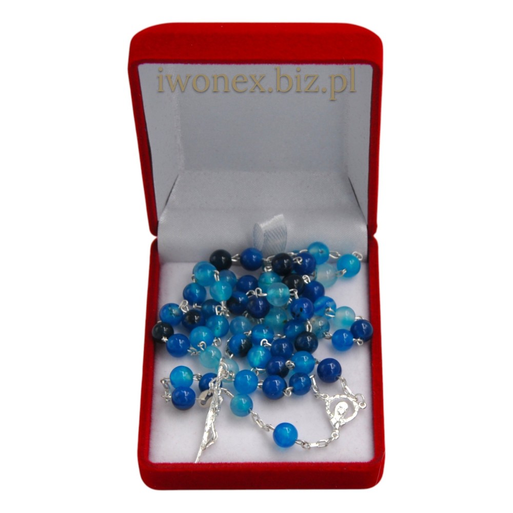 Różaniec z Kamienia Agat Wstęgowy Niebieski na srebrze - Sklep iwonex.biz.pl