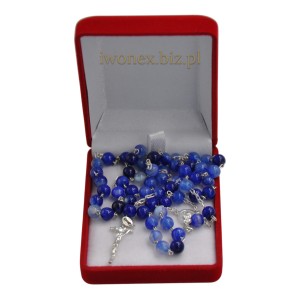 Różaniec ze srebrem z kamienia agat wstęgowy niebieski