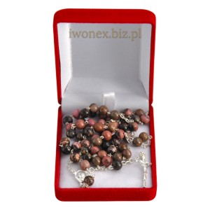 Różaniec ze srebrem kamień rodonit