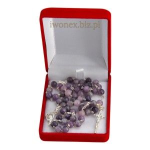 Różaniec z lepidolitu na srebrze – spokój, modlitwa .