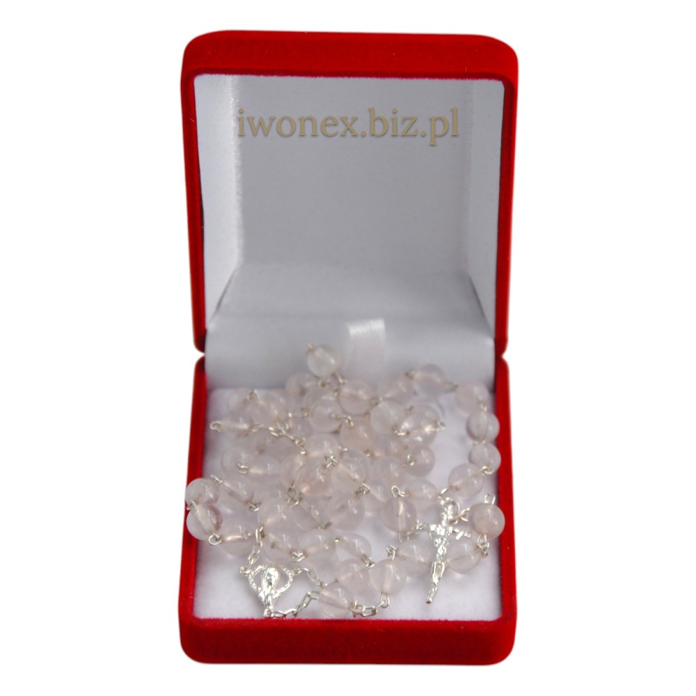 Różaniec z Kamienia Jubilerskiego Kwarc Różowy Lodowy na srebrze - Sklep iwonex.biz.pl