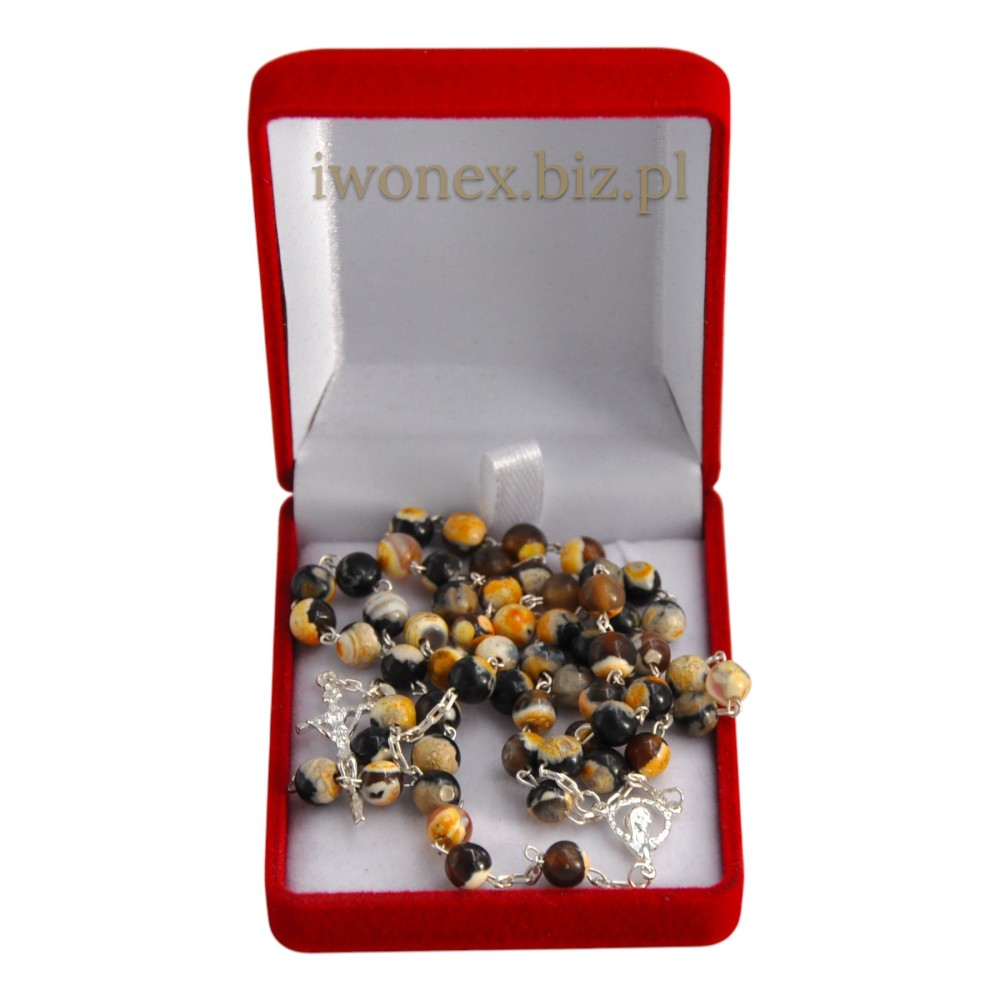 Różaniec z Kamienia Jubilerskiego Agat Ognisty Żółty na srebrze - Sklep iwonex.biz.pl