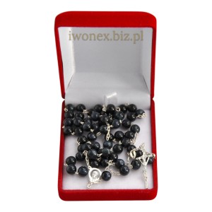 Różaniec srebrny z tygrysiego oka szaroniebieskiego