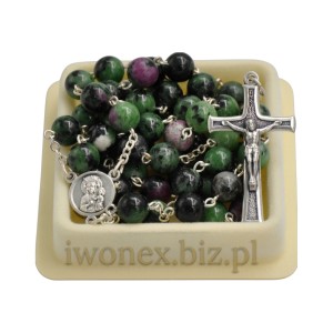 Różaniec z Złocisty z Rubinem złocisty naturalny kamień