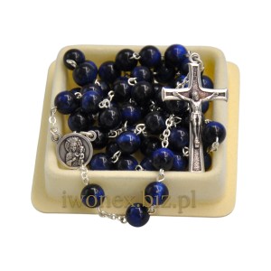 Różaniec z kamienia tygrysie oko niebieskie – naturalny, elegancki