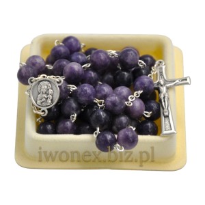 Różaniec z kamienia lepidolit naturalny fioletowy katolicki