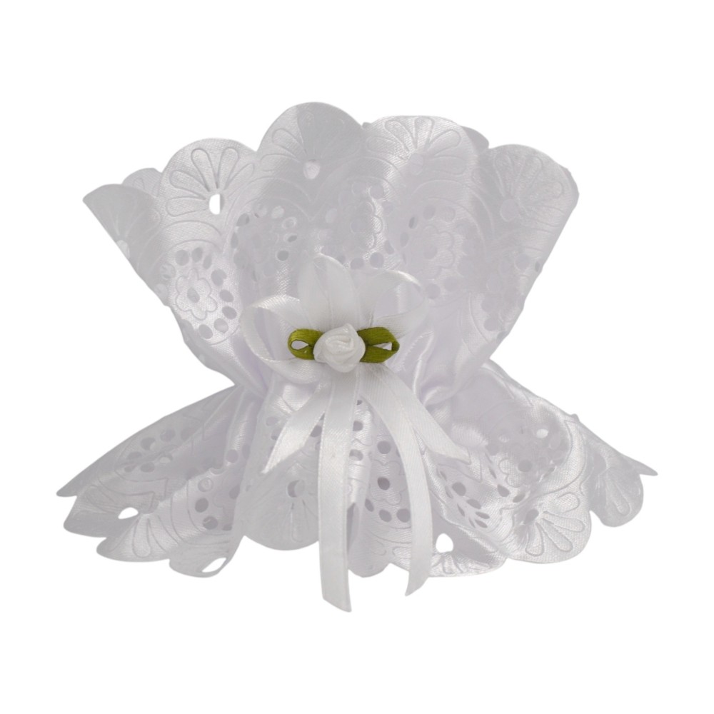 Ozdoba do świecy atławoaw z białą  różyczką i– chrzest, komunia