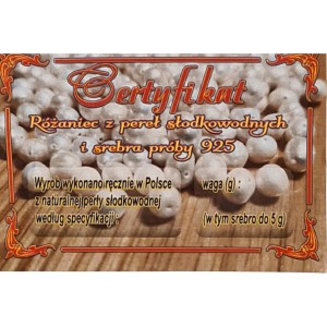 Pamiątkowy srebrny różaniec z perłą i grawerem